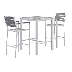 KFI Studios Eveleen Outdoor Bistro Patio Table with Two Gray Powder-Coated Polymer Barstools, 30" Square, Gray (KFI840031925268)