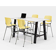 KFI Studios Midtown Bistro Dining Table with Four Yellow Kool Barstools, 36 x 72 x 41, Designer White (KFI840031900586)