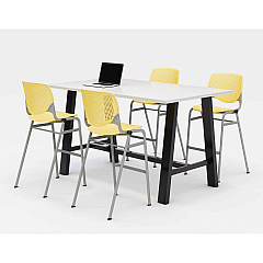 KFI Studios Midtown Bistro Dining Table with Four Yellow Kool Barstools, 36 x 72 x 41, Designer White (KFI840031900586)