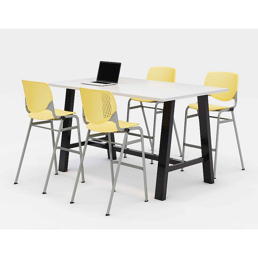 KFI Studios Midtown Bistro Dining Table with Four Yellow Kool Barstools, 36 x 72 x 41, Designer White (KFI840031900586)