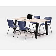 KFI Studios Midtown Dining Table with Four Navy Kool Series Chairs, 36 x 72 x 30, Kensington Maple (KFI840031900432)
