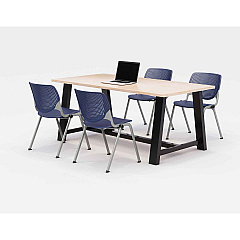 KFI Studios Midtown Dining Table with Four Navy Kool Series Chairs, 36 x 72 x 30, Kensington Maple (KFI840031900432)