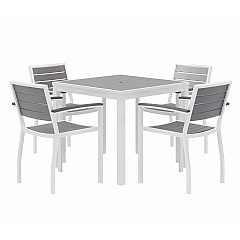 KFI Studios Eveleen Outdoor Patio Table with Four Gray Powder-Coated Polymer Chairs, 32" Square, Gray (KFI840031918550)
