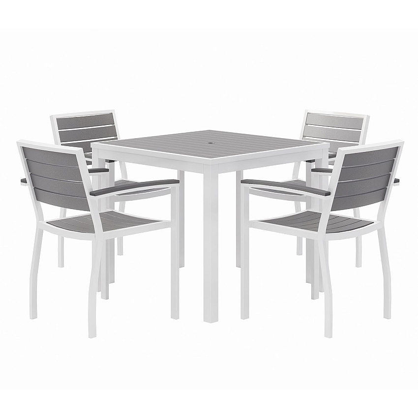 KFI Studios Eveleen Outdoor Patio Table with Four Gray Powder-Coated Polymer Chairs, 32" Square, Gray (KFI840031918550)