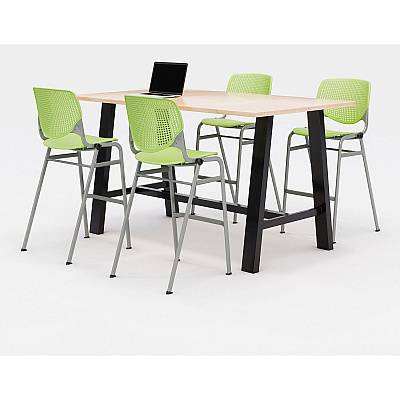 KFI Studios Midtown Bistro Dining Table with Four Lime Green Kool Barstools, 36 x 72 x 41, Kensington Maple (KFI840031900791)