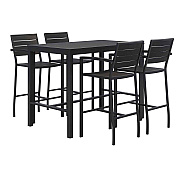 KFI Studios Eveleen Outdoor Bistro Patio Table with Four Black Powder-Coated Polymer Barstools, 32 x 55, Black (KFI840031925213)