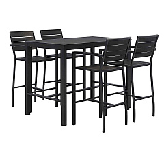 KFI Studios Eveleen Outdoor Bistro Patio Table with Four Black Powder-Coated Polymer Barstools, 32 x 55, Black (KFI840031925213)