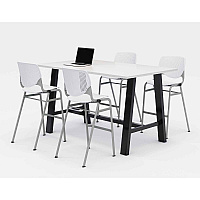 KFI Studios Midtown Bistro Dining Table with Four White Kool Barstools, 36 x 72 x 41, Designer White (KFI840031900562)