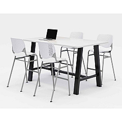 KFI Studios Midtown Bistro Dining Table with Four White Kool Barstools, 36 x 72 x 41, Designer White (KFI840031900562)
