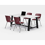 KFI Studios Midtown Dining Table with Four Burgundy Kool Series Chairs, 36 x 72 x 30, Designer White (KFI840031900258)