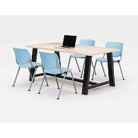 KFI Studios Midtown Dining Table with Four Sky Blue Kool Series Chairs, 36 x 72 x 30, Kensington Maple (KFI840031900524)
