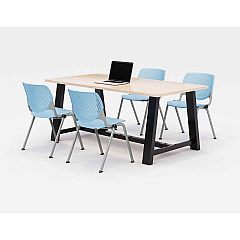 KFI Studios Midtown Dining Table with Four Sky Blue Kool Series Chairs, 36 x 72 x 30, Kensington Maple (KFI840031900524)