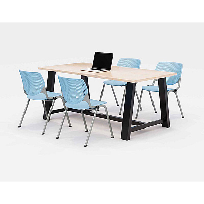 KFI Studios Midtown Dining Table with Four Sky Blue Kool Series Chairs, 36 x 72 x 30, Kensington Maple (KFI840031900524)