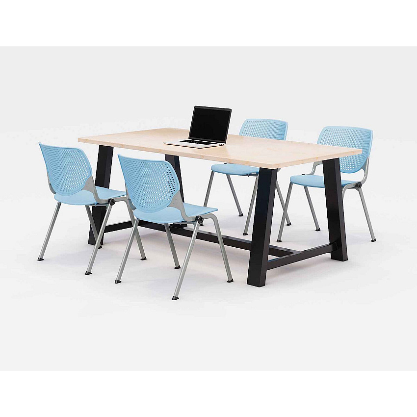 KFI Studios Midtown Dining Table with Four Sky Blue Kool Series Chairs, 36 x 72 x 30, Kensington Maple (KFI840031900524)