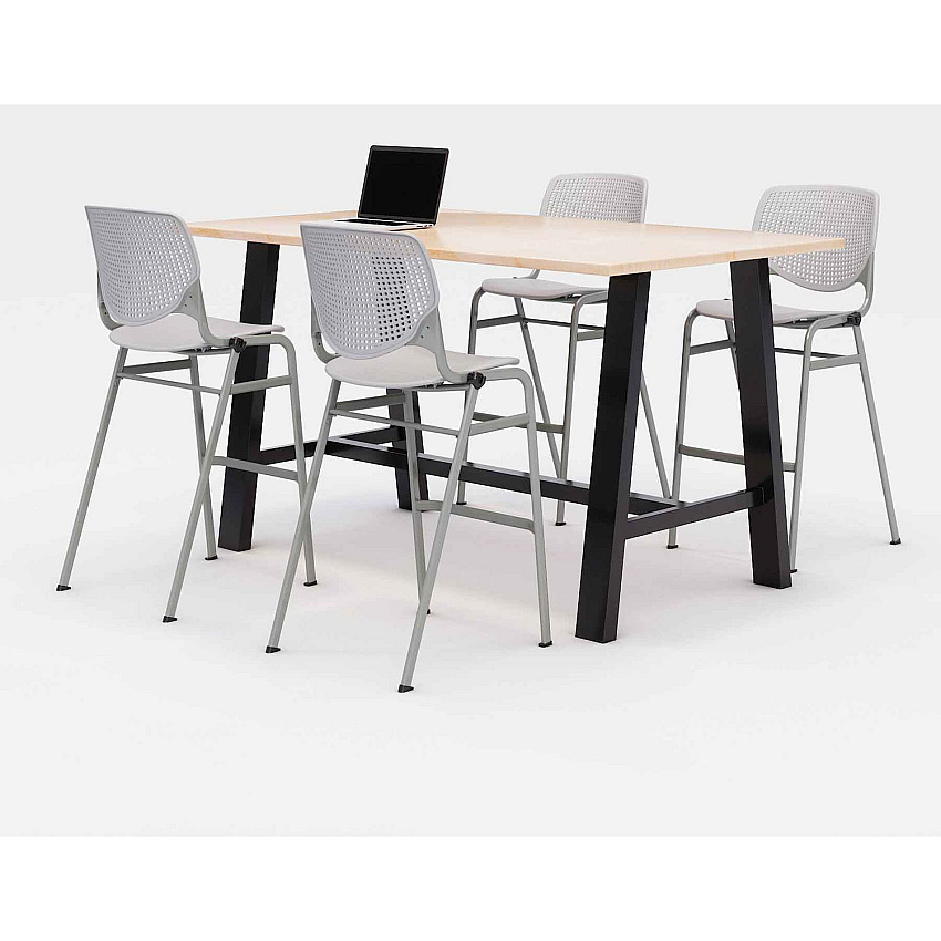 KFI Studios Midtown Bistro Dining Table with Four Light Gray Kool Barstools, 36 x 72 x 41, Kensington Maple (KFI840031900784)