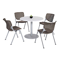 KFI Studios Pedestal Table with Four Brownstone Kool Series Chairs, Round, 36" Dia x 29h, Designer White (KFI811774036733)