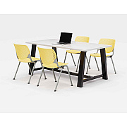 KFI Studios Midtown Dining Table with Four Yellow Kool Series Chairs, 36 x 72 x 30, Designer White (KFI840031900289)