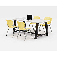 KFI Studios Midtown Dining Table with Four Yellow Kool Series Chairs, 36 x 72 x 30, Designer White (KFI840031900289)