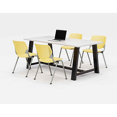 KFI Studios Midtown Dining Table with Four Yellow Kool Series Chairs, 36 x 72 x 30, Designer White (KFI840031900289)