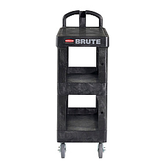 Rubbermaid Commercial BRUTE 3-Shelf Heavy-Duty Ergo Flat Utility Cart, Resin, 3 Shelves, 600 lb Capacity, 25.24" x 48.63" x 46.18", Black (RCP2203280)