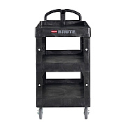 Rubbermaid Commercial BRUTE 3-Shelf Heavy-Duty Ergo Lipped Utility Cart, Resin, 3 Shelves, 600 lb Capacity, 25.24" x 44" x 47", Black (RCP2196862)