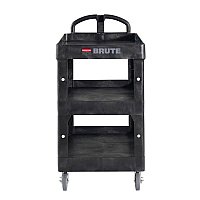 Rubbermaid Commercial BRUTE 3-Shelf Heavy-Duty Ergo Lipped Utility Cart, Resin, 3 Shelves, 600 lb Capacity, 25.24" x 44" x 47", Black (RCP2196862)