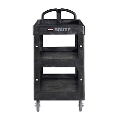 Rubbermaid Commercial BRUTE 3-Shelf Heavy-Duty Ergo Lipped Utility Cart, Resin, 3 Shelves, 600 lb Capacity, 25.24" x 44" x 47", Black (RCP2196862)