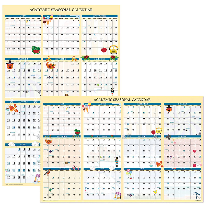 House of Doolittle Recycled Academic Seasonal Laminated Wall Calendar, Illustrated Seasons, 24 x 37, 12-Month (July to June), 2025 to 2026 (39835)