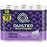 Quilted Northern Ultra Plush Bathroom Tissue, Mega Roll, Septic Safe, 3-Ply, White, 255 Sheets/Roll, 18 Rolls/Carton (GPC87604501)