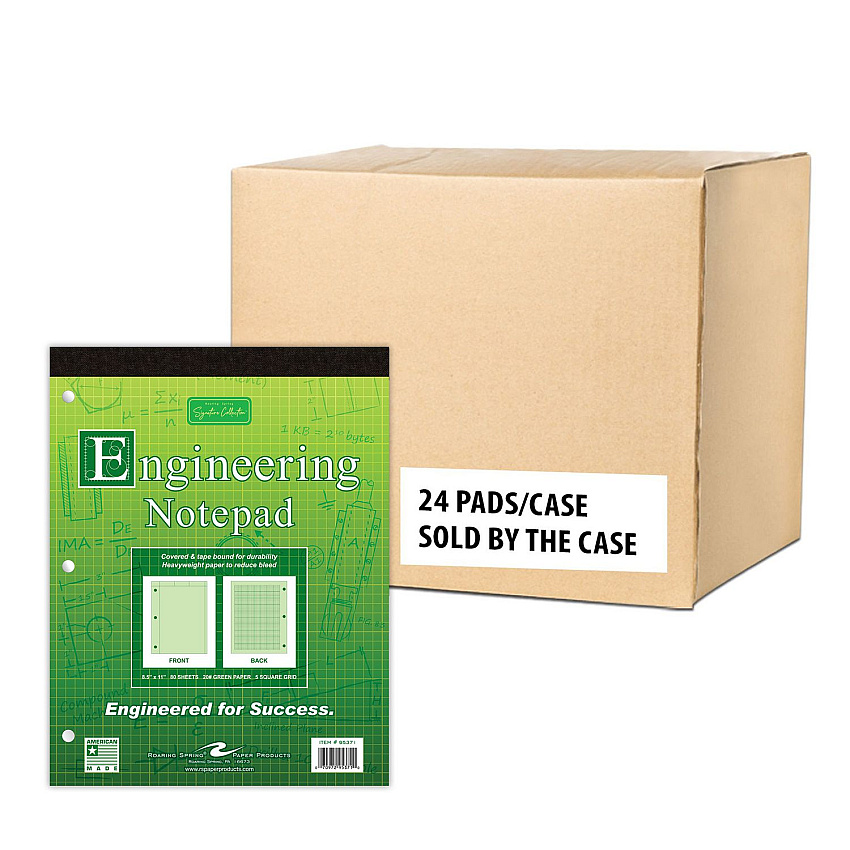 Roaring Spring Covered Engineering Pad, 5 sq/in Quadrille Rule, 80 Green 8.5 x 11 Sheets, 24/Carton (ROA95371CS)