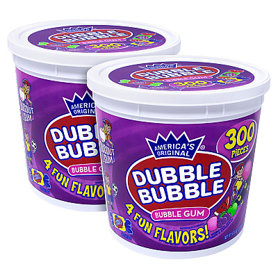 Dubble Bubble Bubble Gum Assorted Flavor Twist Tub, 0.16 oz Individually Wrapped, 300/Tub, 2 Tubs/Carton (GRR60004082)