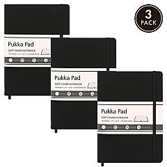 PUKKA PAD Soft Cover Notebook, College Rule, Black Cover, (96) 8.2 x 5.11 Sheets, 3/Pack (PUK9940SIG3)