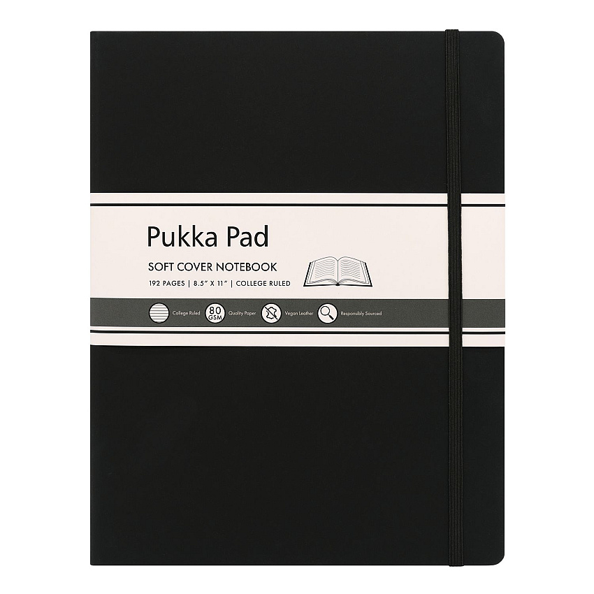PUKKA PAD Soft Cover Notebook, College Rule, Black Cover, (96) 11 x 8.5 Sheets (PUK9942SIG)