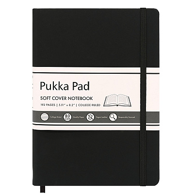 PUKKA PAD Soft Cover Notebook, College Rule, Black Cover, (96) 8.2 x 5.11 Sheets (PUK9940SIG)
