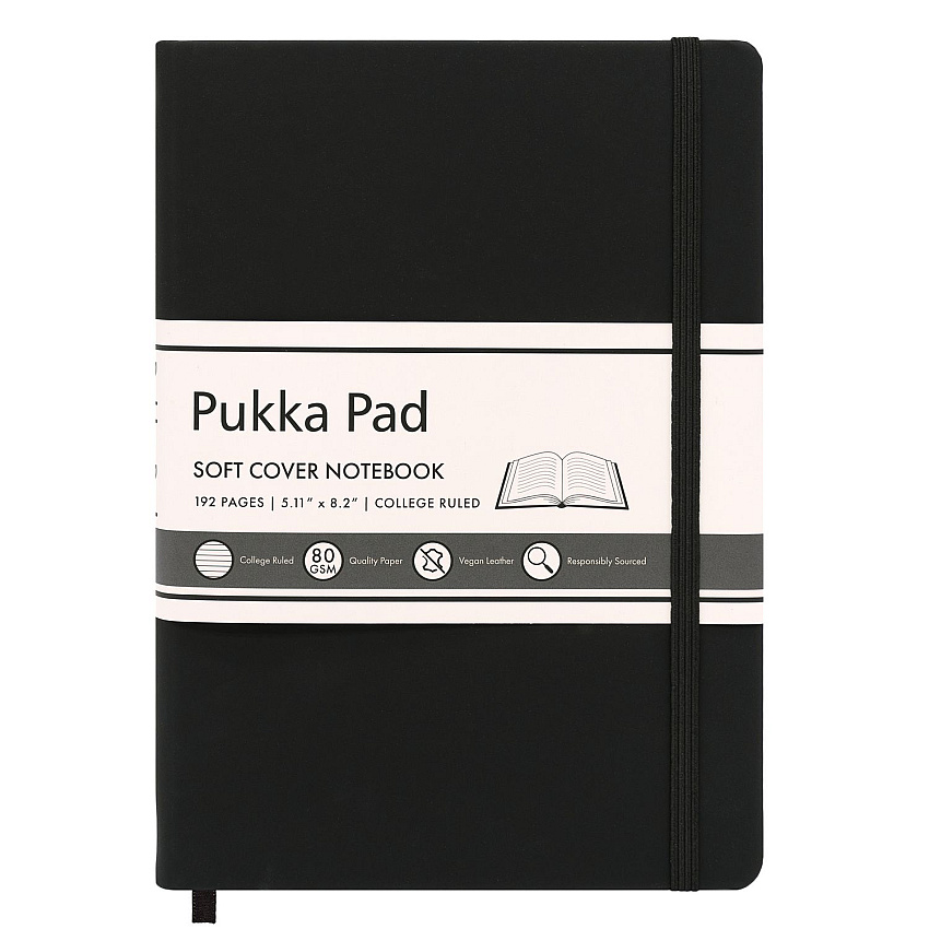 PUKKA PAD Soft Cover Notebook, College Rule, Black Cover, (96) 8.2 x 5.11 Sheets (PUK9940SIG)