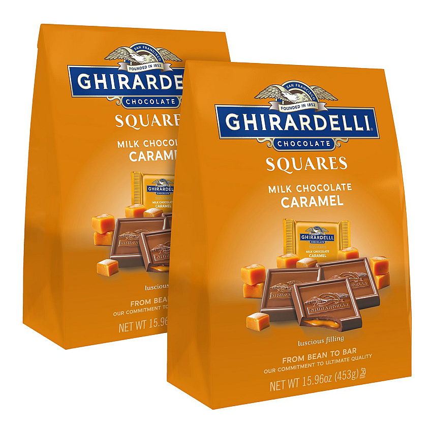 Ghirardelli Milk Chocolate and Caramel Chocolate Squares, 15.96 oz Bag, 2/Carton (GRR60004071)