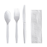 Boardwalk Four-Piece Cutlery Kit, Fork/Knife/Napkin/Teaspoon, Mediumweight, Polystyrene, White, 250/Carton (BWK4KITWHPS)