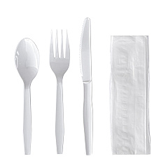 Boardwalk Four-Piece Cutlery Kit, Fork/Knife/Napkin/Teaspoon, Mediumweight, Polystyrene, White, 250/Carton (BWK4KITWHPS)