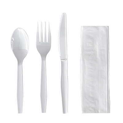 Boardwalk Four-Piece Cutlery Kit, Fork/Knife/Napkin/Teaspoon, Mediumweight, Polystyrene, White, 250/Carton (BWK4KITWHPS)