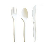 Boardwalk Three-Piece Cutlery Kit, Mediumweight, Fork/Knife/Spoon, 6.97", Plastic, White, 250/Carton (3COMBOKITPP)