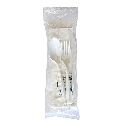 Boardwalk Six-Piece Cutlery Kit, Fork/Knife/Teaspoon/Napkin/Pepper/Salt, White, 1,000/Carton (BWK6COMBOKITPP)
