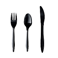 Boardwalk Three-Piece Cutlery Kit, Fork/Knife/Teaspoon, Polypropylene, Black, 250/Carton (BWK3KITBLPP)