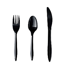 Boardwalk Three-Piece Cutlery Kit, Fork/Knife/Teaspoon, Polypropylene, Black, 250/Carton (BWK3KITBLPP)
