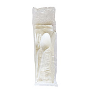 Boardwalk Four-Piece Polypropylene Cutlery Kit, Mediumweight, Fork/Knife/Napkin/Spoon, Plastic, White, 250/Carton (4COMBOKITPP)