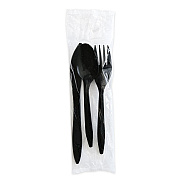 Boardwalk Three-Piece Cutlery Kit, Fork/Knife/Teaspoon, Polystyrene, Black, 250/Carton (BWK3KITBLPS)
