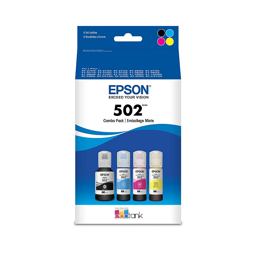 Epson T502120-BCS (502) Ink, 7,500/6,000 Page-Yield, Black/Cyan/Magenta/Yellow