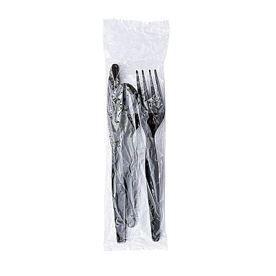Boardwalk Three-Piece Cutlery Kit, Fork/Knife/Teaspoon, Heavyweight, Black, 250/Carton (BWK3KITHVYBL)