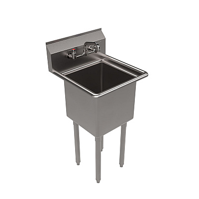 BK Resources Stainless Steel Sink and Faucet Bundle, Sink/Faucet/Faucet Mounting Kit/Drain, 15" L x 15" W x 14" D (BKEBKS11514PG)