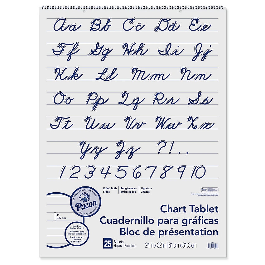 Pacon Chart Tablets, Presentation Format (1" Rule), 24 x 32, White, 25 Sheets, 12/Carton (PAC74610CT)