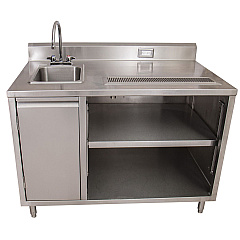 BK Resources Stainless Steel Beverage Table with Left Sink, Rectangular, 30" x 48" x 41.5", Silver Top, Silver Base/Legs (BKEBEVT3048L)